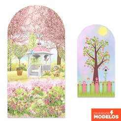 Capa Painel Romano Jardim Encantado Festa Sublimado Decoração Em Tecido Com Elástico 2x1m