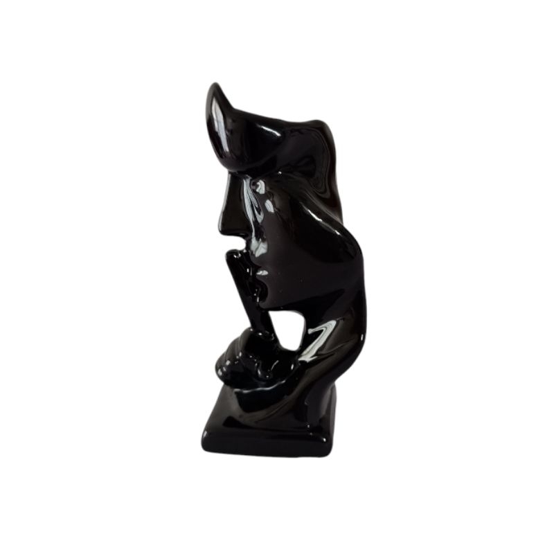 Estátua Decorativa de Rosto em Cerâmica Silêncio - 15cm - Design Moderno - Cores Preto e Branco