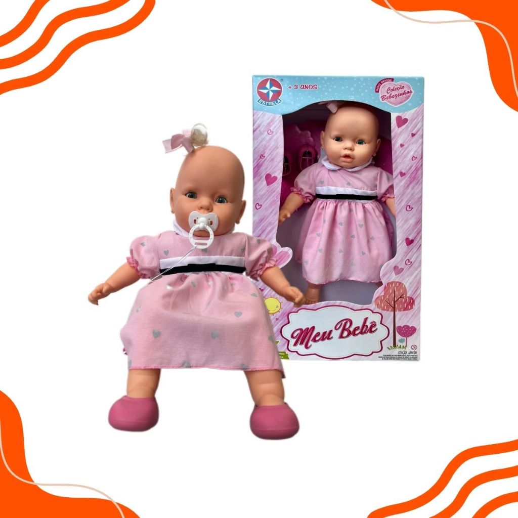 Boneca Meu Bebê Vestido Azul Rosa Bolinha Original Estrela em Oferta na Shopee