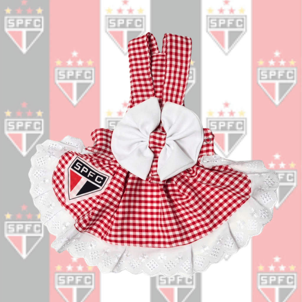 Vestido do São Paulo Tricolor para Pet femea - Cachorro ou gato - Peitoral Pet Com suporte para guia