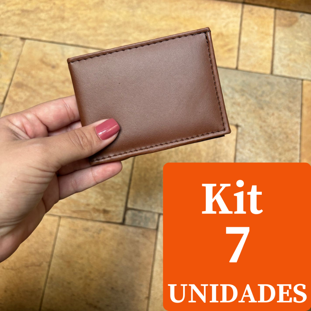 Kit 7 Unidades Carteira Masculina Mini Slim Pequena E Compacta Couro Sintetico