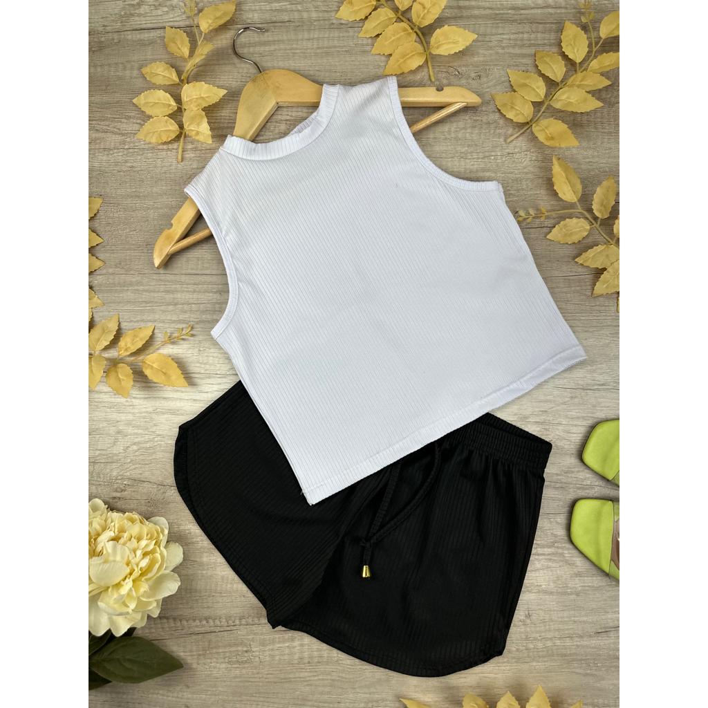 Conjunto Cropped Regata  Simples básico + Short Curto Malha Canelada, Moda Casual, Dia a dia. em Oferta na Shopee