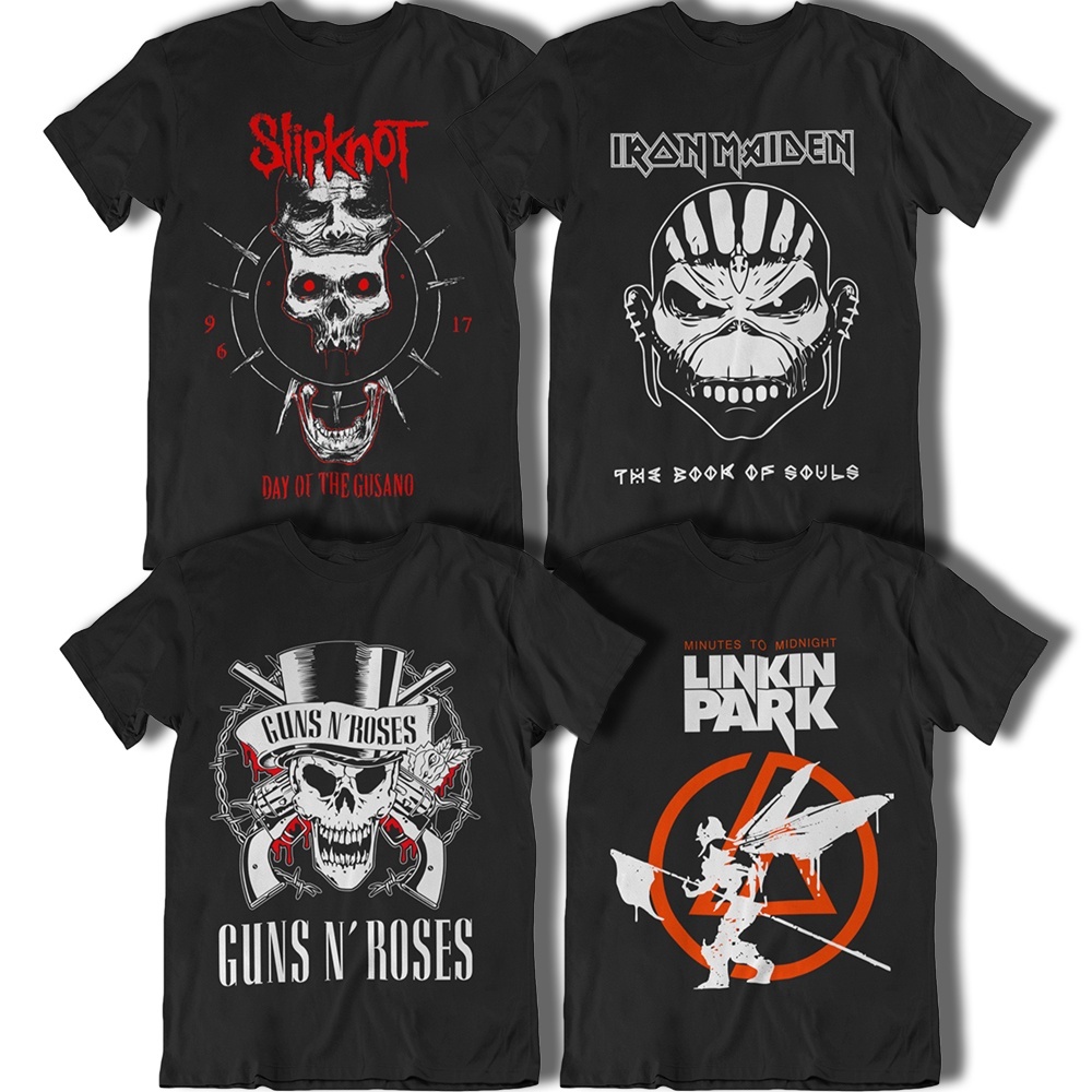 Camisetas Pretas Bandas Slipknot & Iron Maiden, Guns N' Roses Camisa T-shirt Algodão 100% Linkin Park & ACDC Niravana Banda De Rock N´ Roll Moda Punk