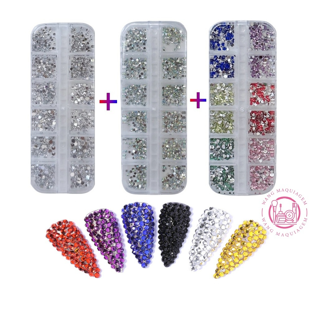 Conjunto Kit Strass Prata + Kit Strass Colorida + Kit Strass Coração Colorida Para Nail Art