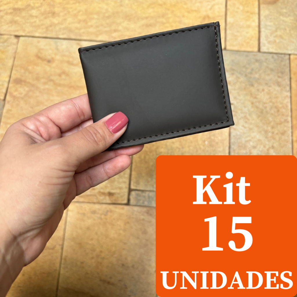 Carteira Masculina Mini Slim Kit 15 Unidades Pequena E Compacta Porta Cartão Couro Sintetico