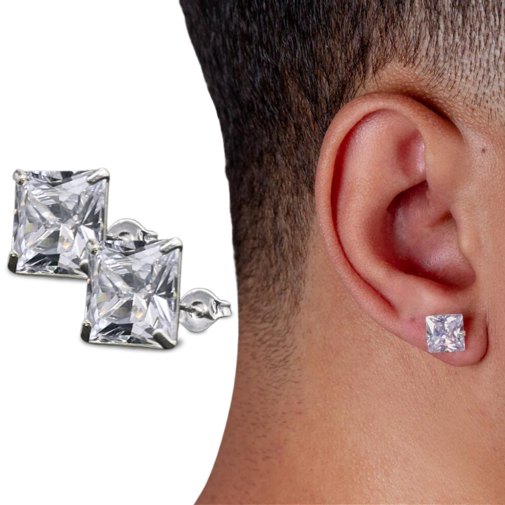 Brinco Ponto de Luz Masculino e Feminino Prata 925 Legítima Pedra Zircônia Quadrado Brilhante em Oferta na Shopee