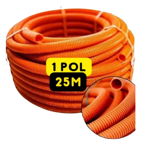 Conduite Eletroduto Flexivel 1" Polegada Laranja 25 Mts Pead Alta Reforçado Laje Vigas Subsolo
