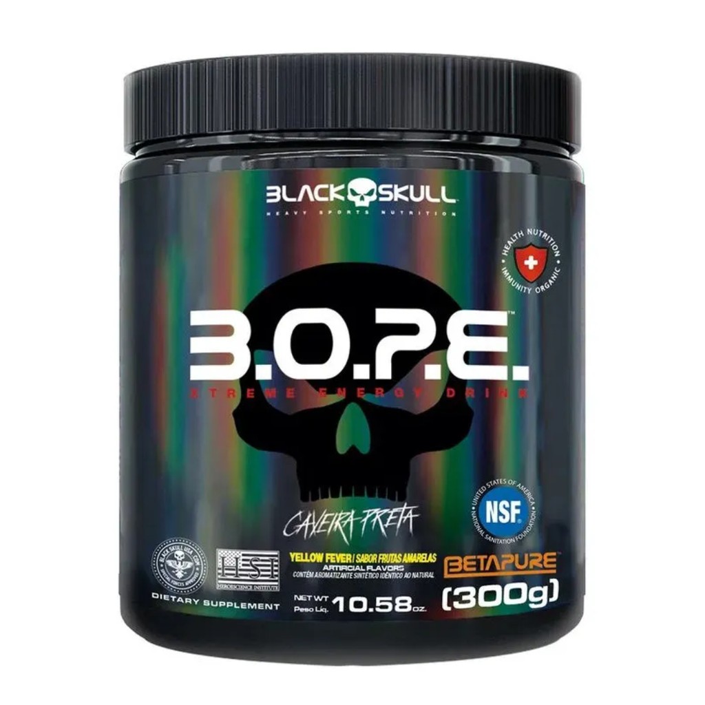 B.O.P.E. Pré Treino Frutas Amarelas 300g Black Skull em Oferta na Shopee