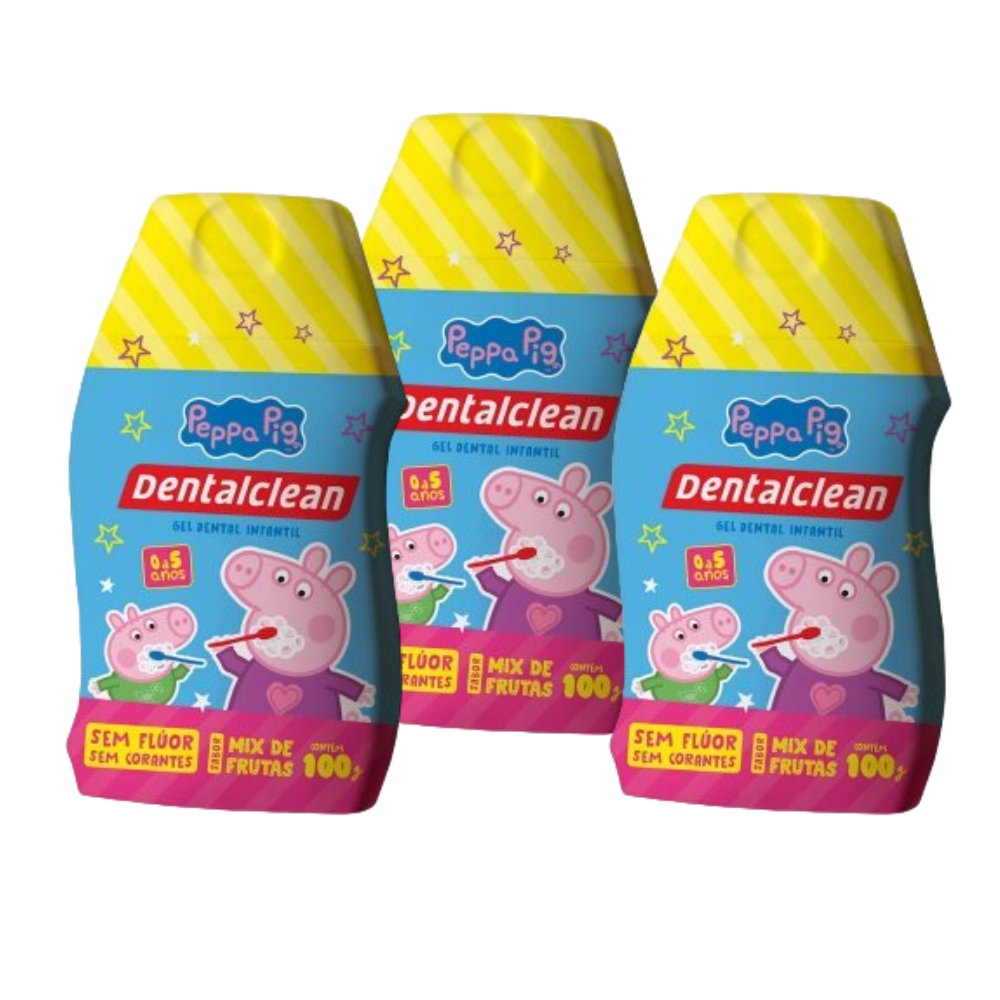 Kit c/3 Gel Dental Infantil Sem Flúor Peppa Pig 100g Mix de Frutas – Bebês 0 a 5 anos