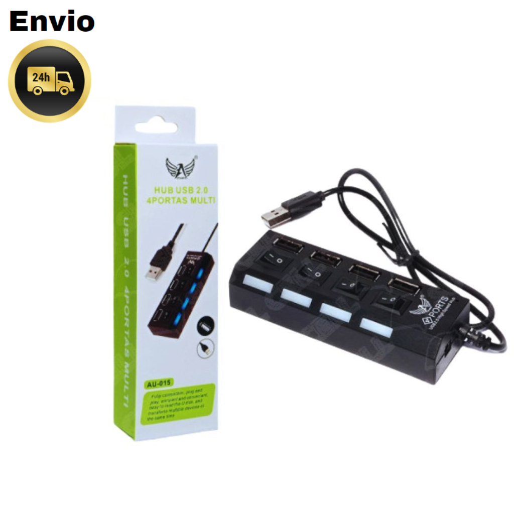 Adaptador Extenso HUB USB 2.0 Com 4 Portas AU-015 1.5mbps / até 480 mbps.