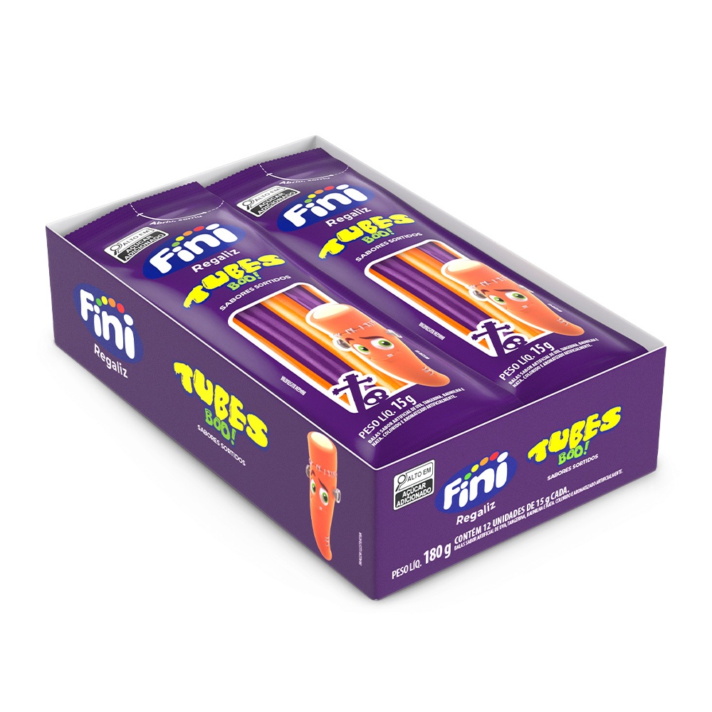 Caixa de balas Fini Tubes Boo sabores sortidos de Halloween