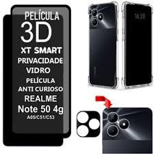 Kit 3X1 Realme Note 50 - Película Privacidade Ceramica 9D + Pelicula Camera + Capa Transparente