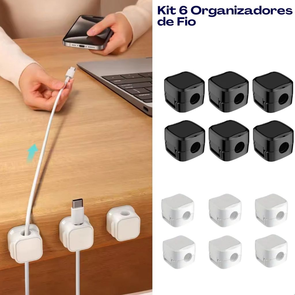 Clip Magnético Organizador de Cabos Fio Kit com 6 Autocolante Adesivo