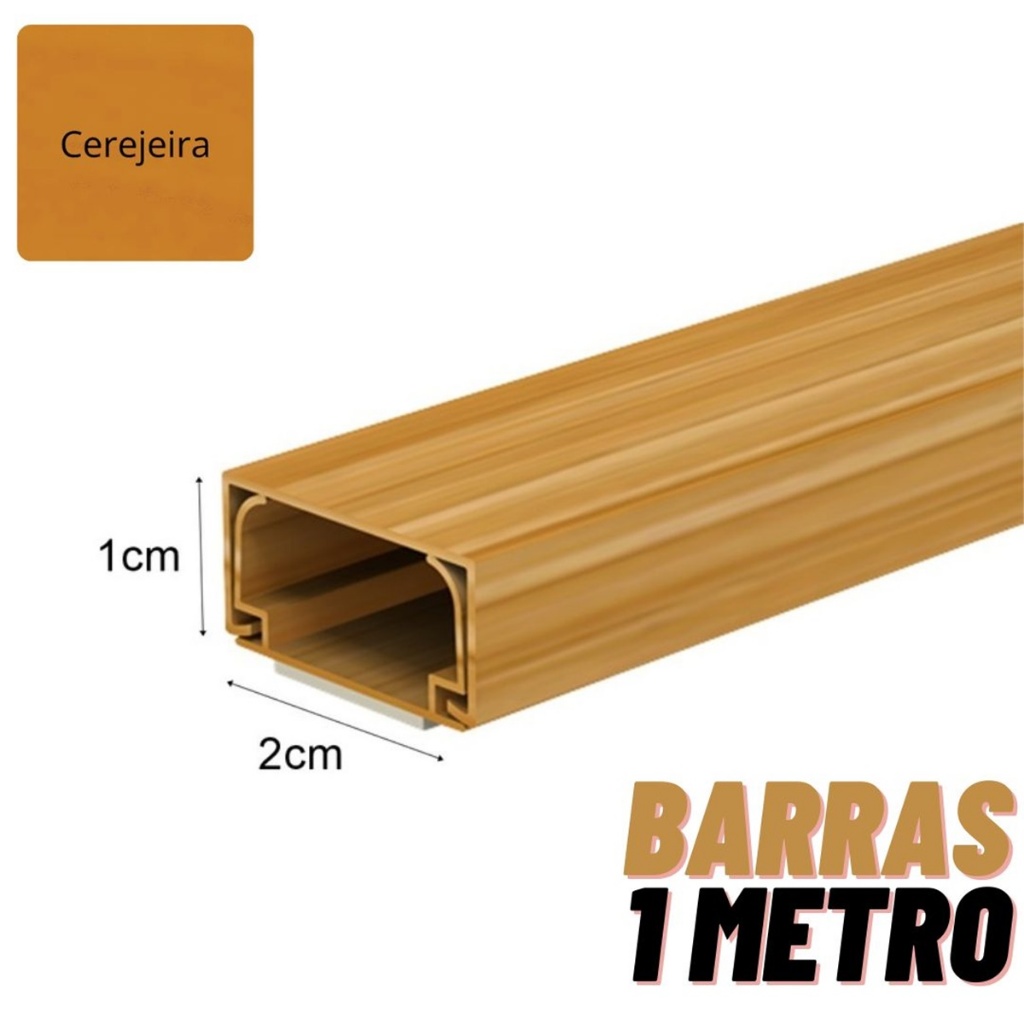 6 Metros Canaleta 2x1x100cm PVC Organizador de Fios Cerejeira C/Fita Adesiva