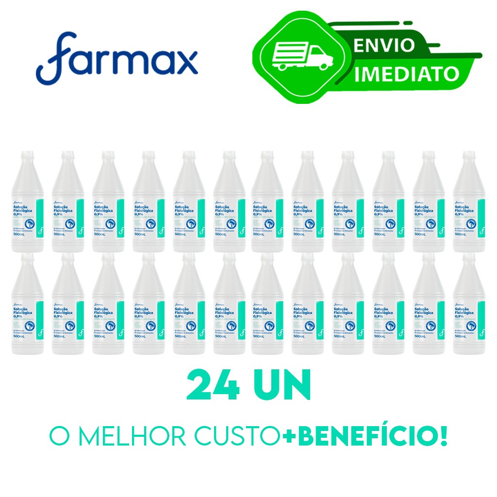 Kit C/24 Unidade Soro Fisiológico 0,9% 500ml Farmax Envio Imediato