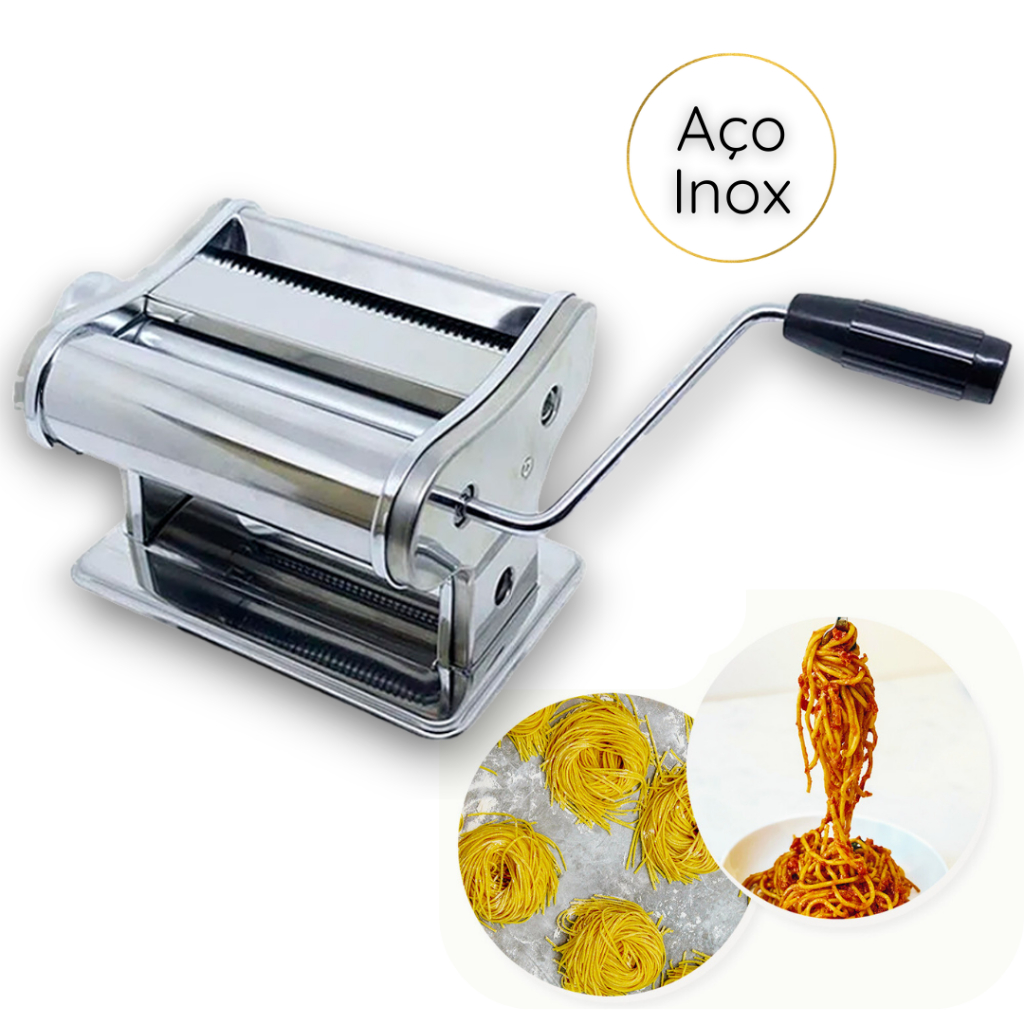 Máquina Macarrão Cilindro Aço Inox Massa Caseira Espaguete