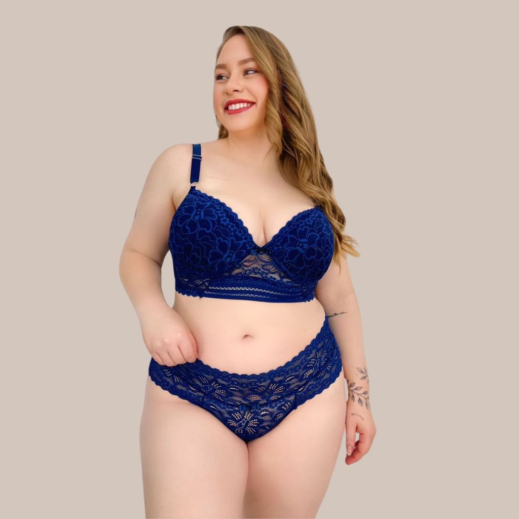 Conjunto Lingerie Plus Size Reforçado em Renda Calcinha Hot Pants Kelly. em Oferta na Shopee