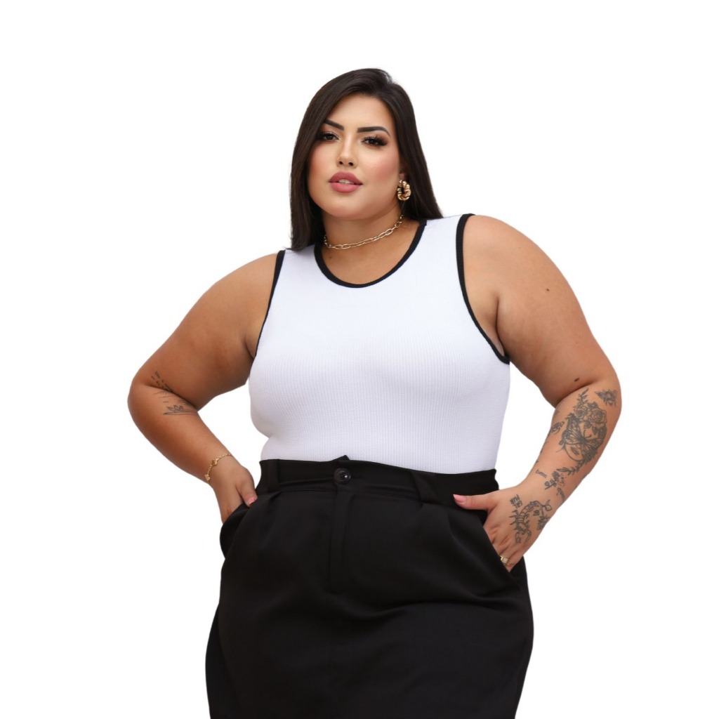 Bory Collant Bicolor Branco Regata Plus Size Body Preto Anaruga Bori Casual Passeio Feriado - Bella