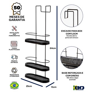 Prateleira Porta Shampoo Banheiro Suporte 3 Andares Sem furo De Box - Preto em Oferta na Shopee