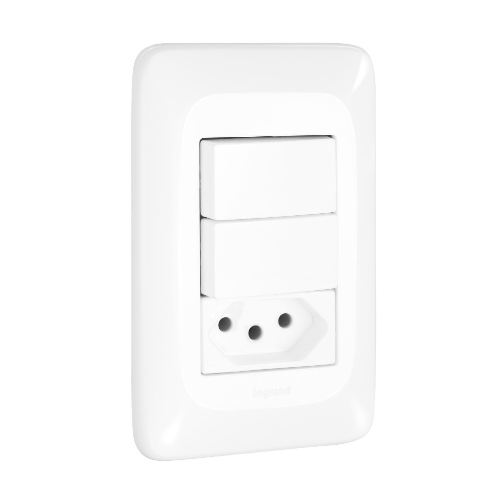 2 Interruptores Simples + 1 Tomada 2 Pinos + Terra 10a 4x2 Pial Pop