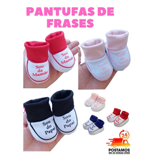 Pantufas de bebê com frases sou da mamãe/sou do papai- Recém Nascido 100% algodão em Oferta na Shopee