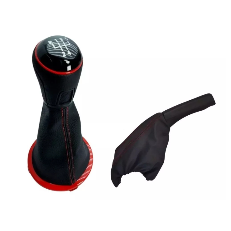 Coifa De Câmbio Com Manopla + Freio de Mão Gol Voyage Saveiro G5 G6 - Vermelho