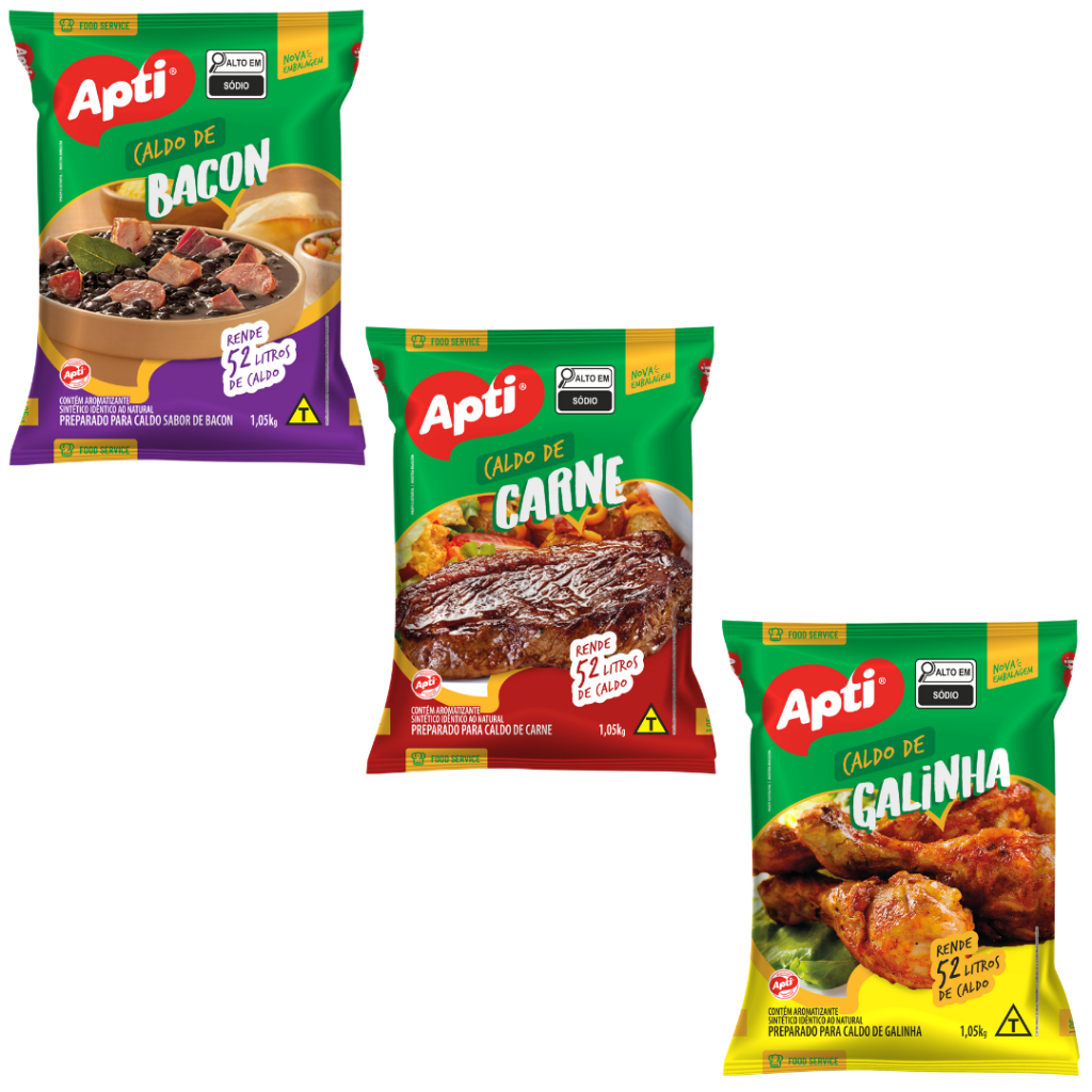 Kit com 6 Caldo em pó Apti 1,05kg - Bacon, Carne e Galinha em Oferta na Shopee