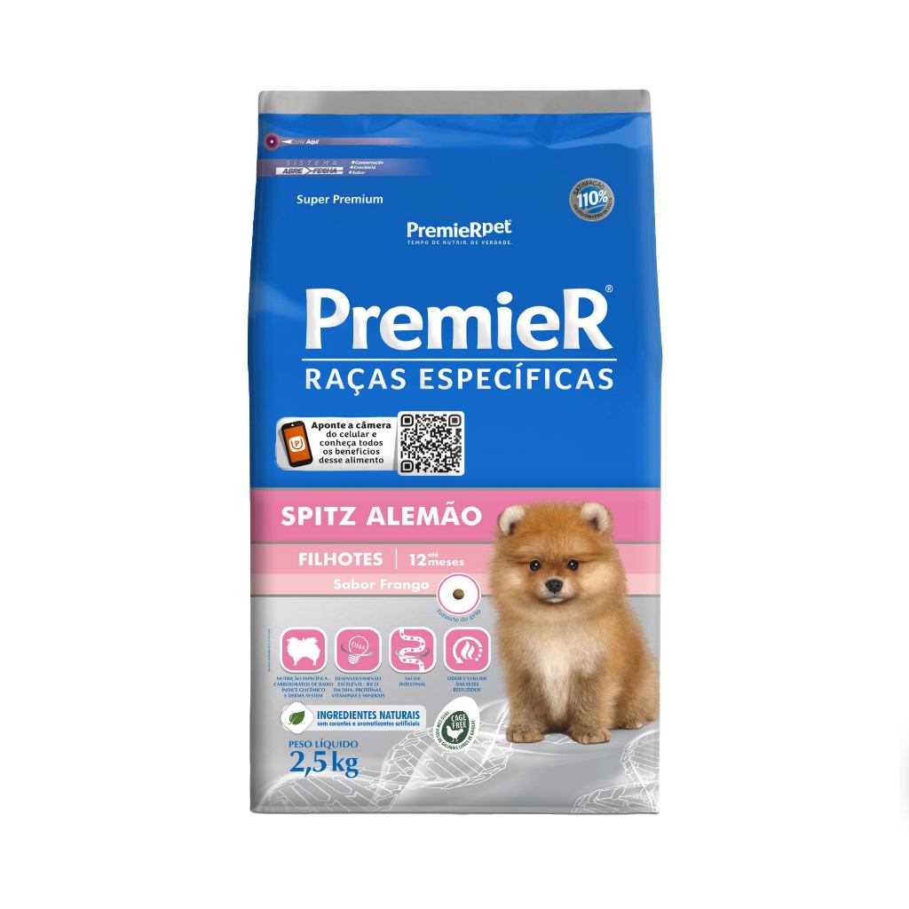 Ração Premier Raças Específicas Spitz Alemão Cães Filhotes Sabor Frango 2,5Kg - Pets