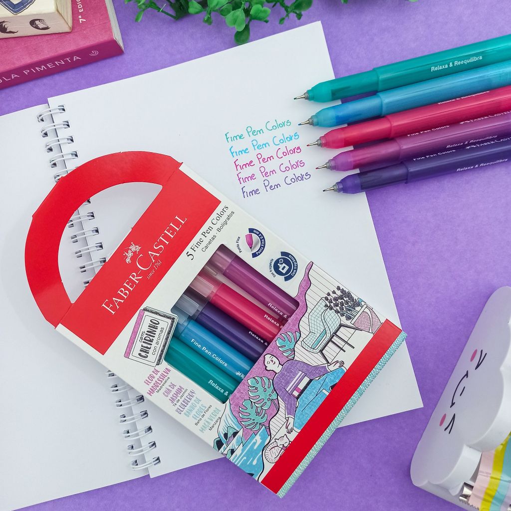 Kit 5 Canetas Hidrográficas Fine Pen Colors 0.4 mm Relaxa Reequilibra com Cheirinho - Faber-Castell