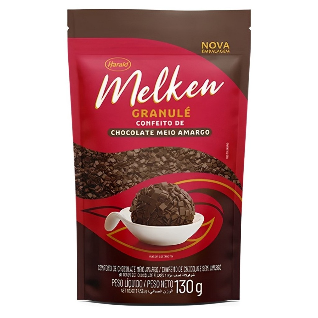 Granulé Confeito de Chocolate Melken Meio Amargo 130g Harald em Oferta na Shopee