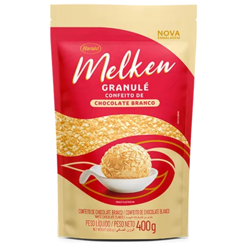 Granulé Confeito de Chocolate Melken Branco 400g Harald