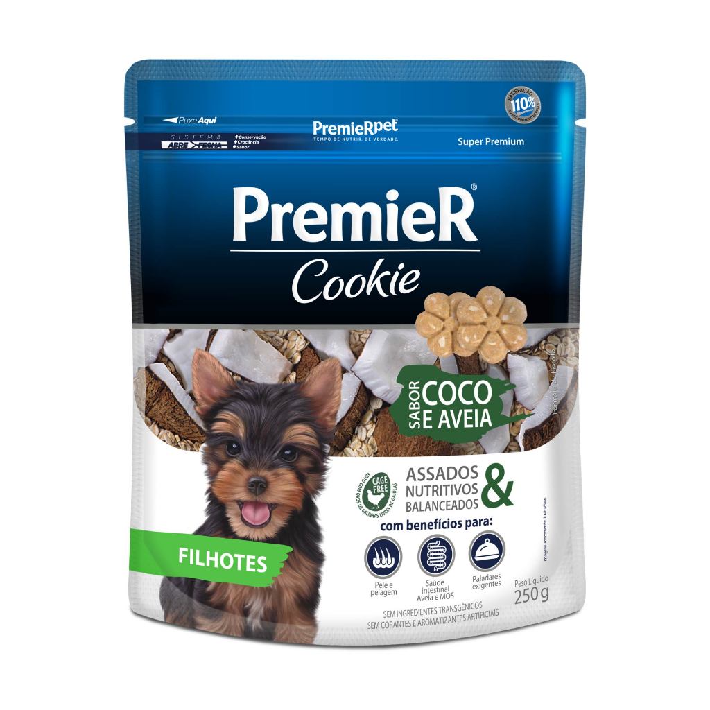 Biscoito Premier Cookies Cães Filhotes Sabor Coco e Aveia 250g - Pets