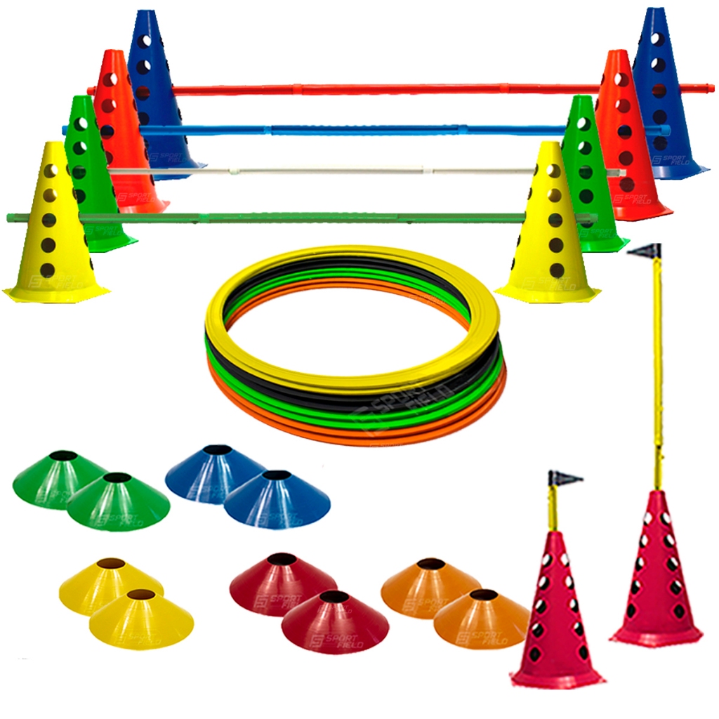 10 Cones C/ 5 Barreiras + 10 Pratos + 8 Argolas Cross