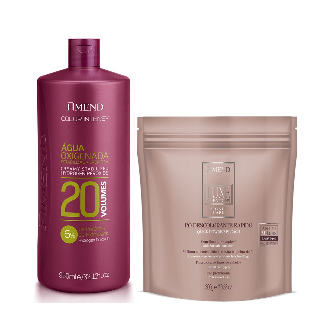 Amend kit Água Oxigenada Color Intensy 20 Volumes 950ml + Pó Luxe Creations Blond Care 300g - Beauty