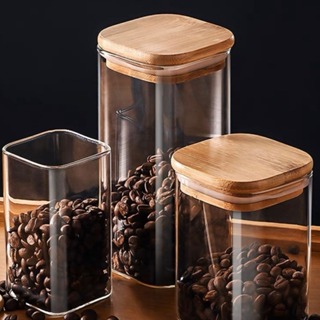 Pote Transparente Quadrado Com Tampa Amadeirada E Vedação - Armazenamento De Alimentos em Oferta na Shopee