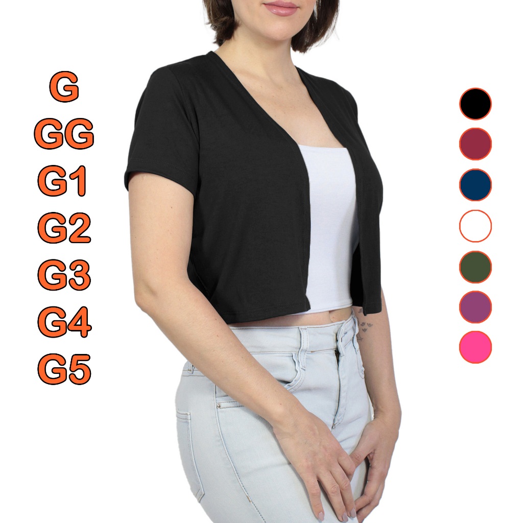 Cardigan Cropped Manga Curta Plus Size G GG G1 G2 G3 G4 G5