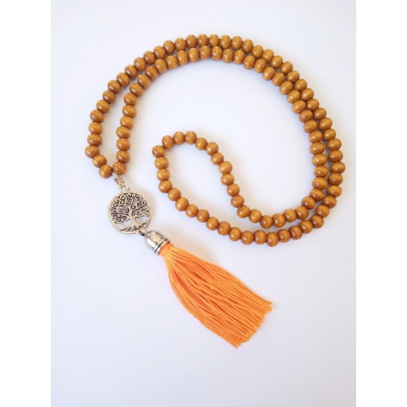 Imagem Japamala 108 Contas Madeira Caramelo Médio Com Pingente Árvore da Vida Rosário Budista Ref:407