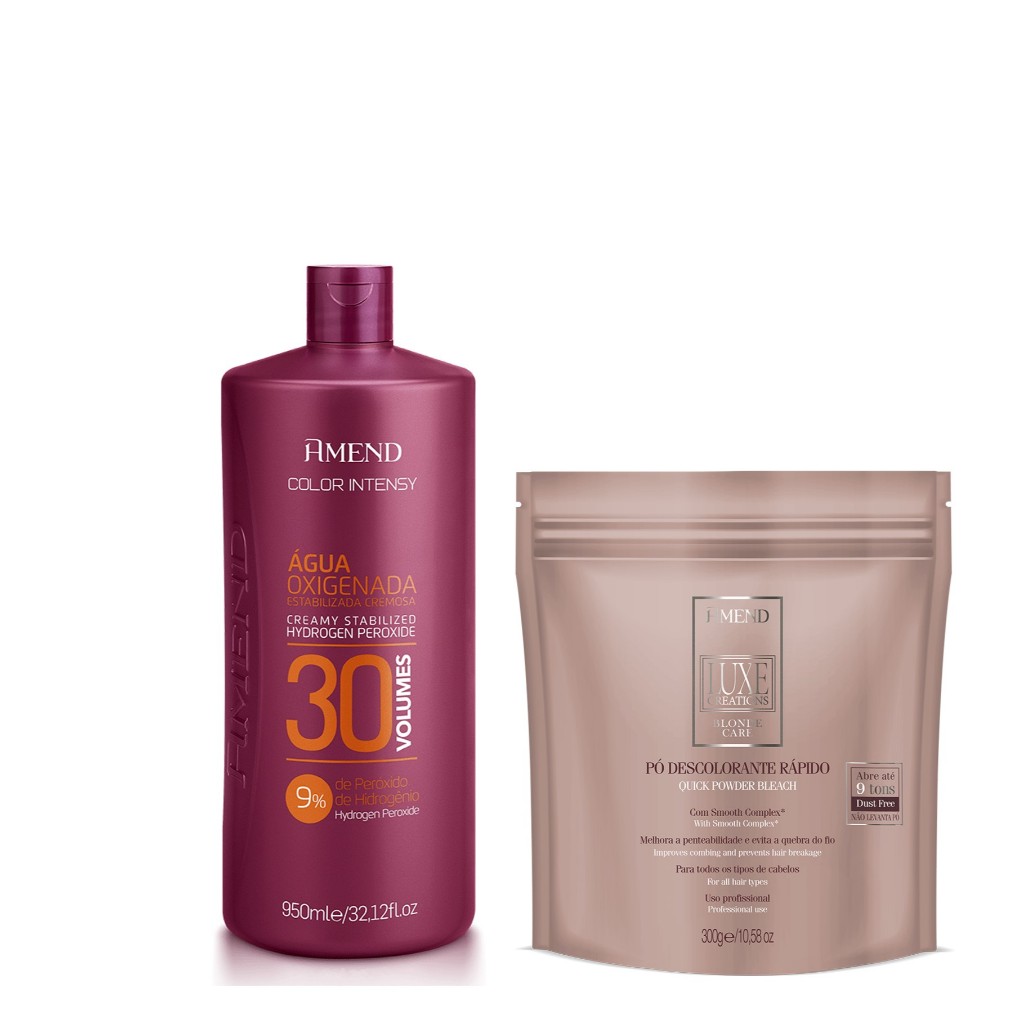 Amend kit Água Oxigenada Color Intensy 30 Volumes 950ml + Pó Luxe Creations Blond Care 300g