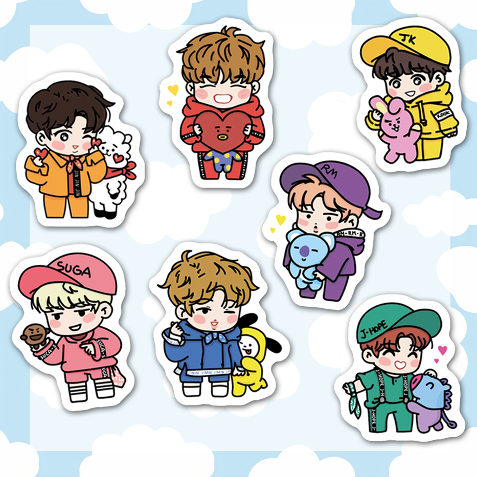 Kit Ímãs BTS - 7 unidades (RM, Jin, SUGA, J-Hope, Jimin, V e Jungkook) BT21