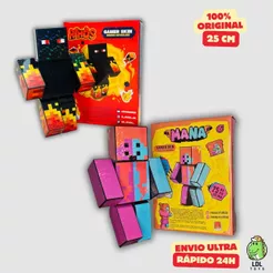 Kit 2 Bonecos 25cm Athos + Mana Gamer Skin Articulado + 6 Chaveiros Youtuber Algazarra
