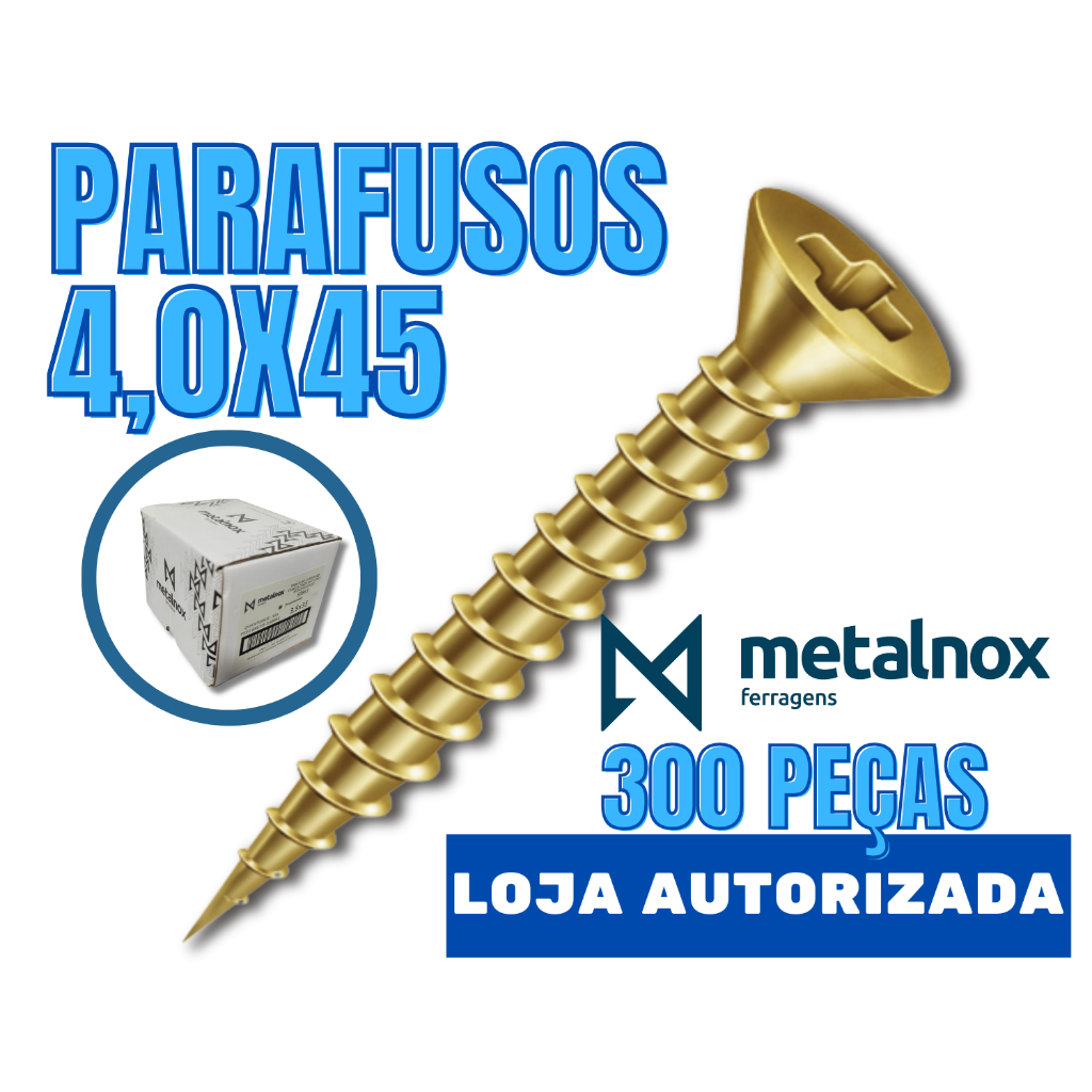 Parafuso Phillips Metalnox 4.0x45 Caixa c/300 unidades / 4.0x45 / 4.0 x 45 / 4,0 x 45