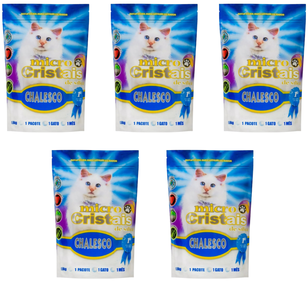 Kit 5 Areia Gato Sílica Fina Premium 1,8kg Chalesco