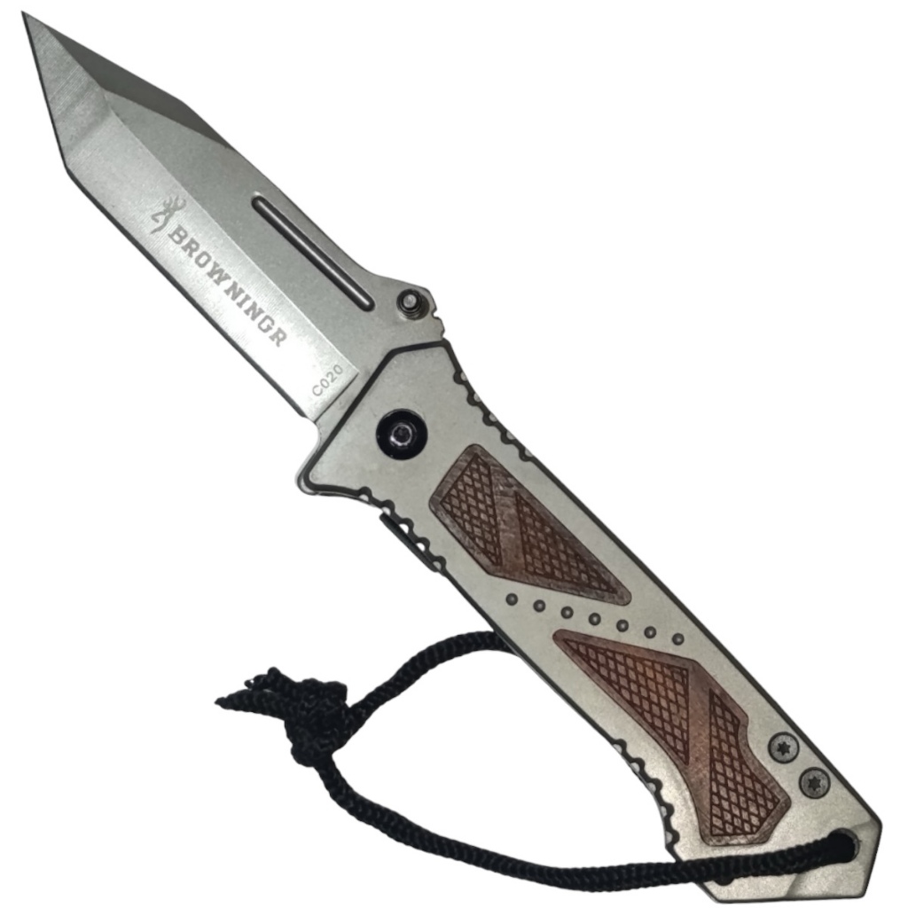 Canivete BrowninGR Tático Caça e Pesca Camping Abertura Spring  Semi Automático 22cm Cordão ACG