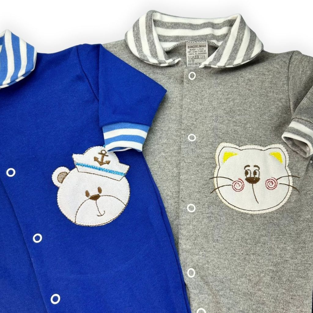 Kit C/4 - Macacão de Bebe Suedine 100% Algodão Pé Reversível Estampado — imagem 2 de 2
