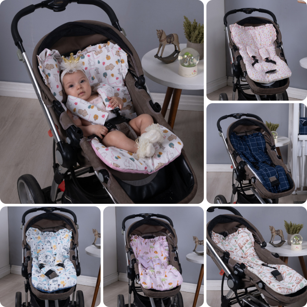 Capa de Carrinho Para Bebê Acolchoado Universal 100% Algodão Estampada e Lisa