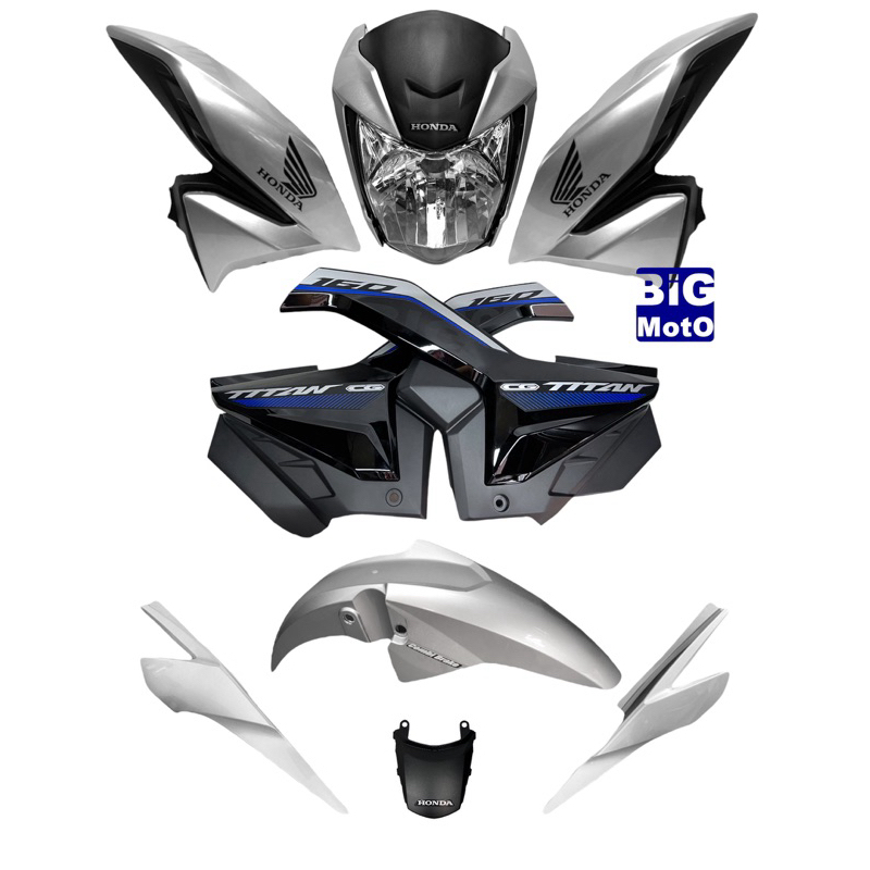 Kit Titan 160 2022/23 Prata Force-Frente com aranha+Par Aba tanque com Compl+Par Tampa lateral com Compl+Paralama+Rabeta