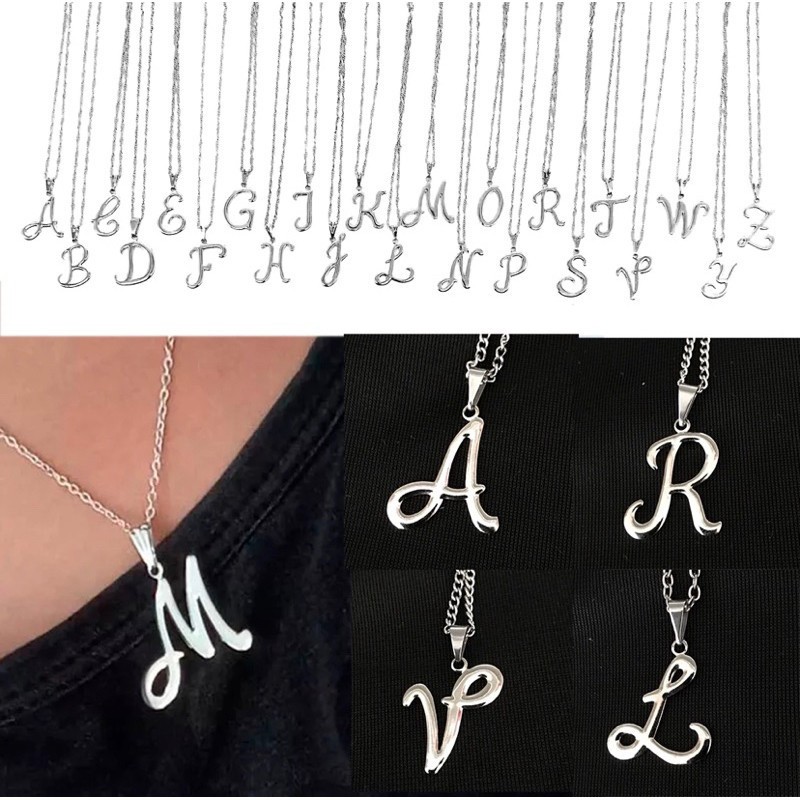 Colar pingente Letra Inicial nome em Aço Inoxidável Feminino Masculino Anti Alergico