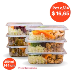 144 Potes 250ml Retangulares Descartáveis Com Tampa Para Freezer e Microondas