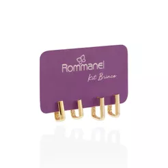 Kit Brincos Rommanel Argola Retangular 2 Pares Dois Tamanhos 527241