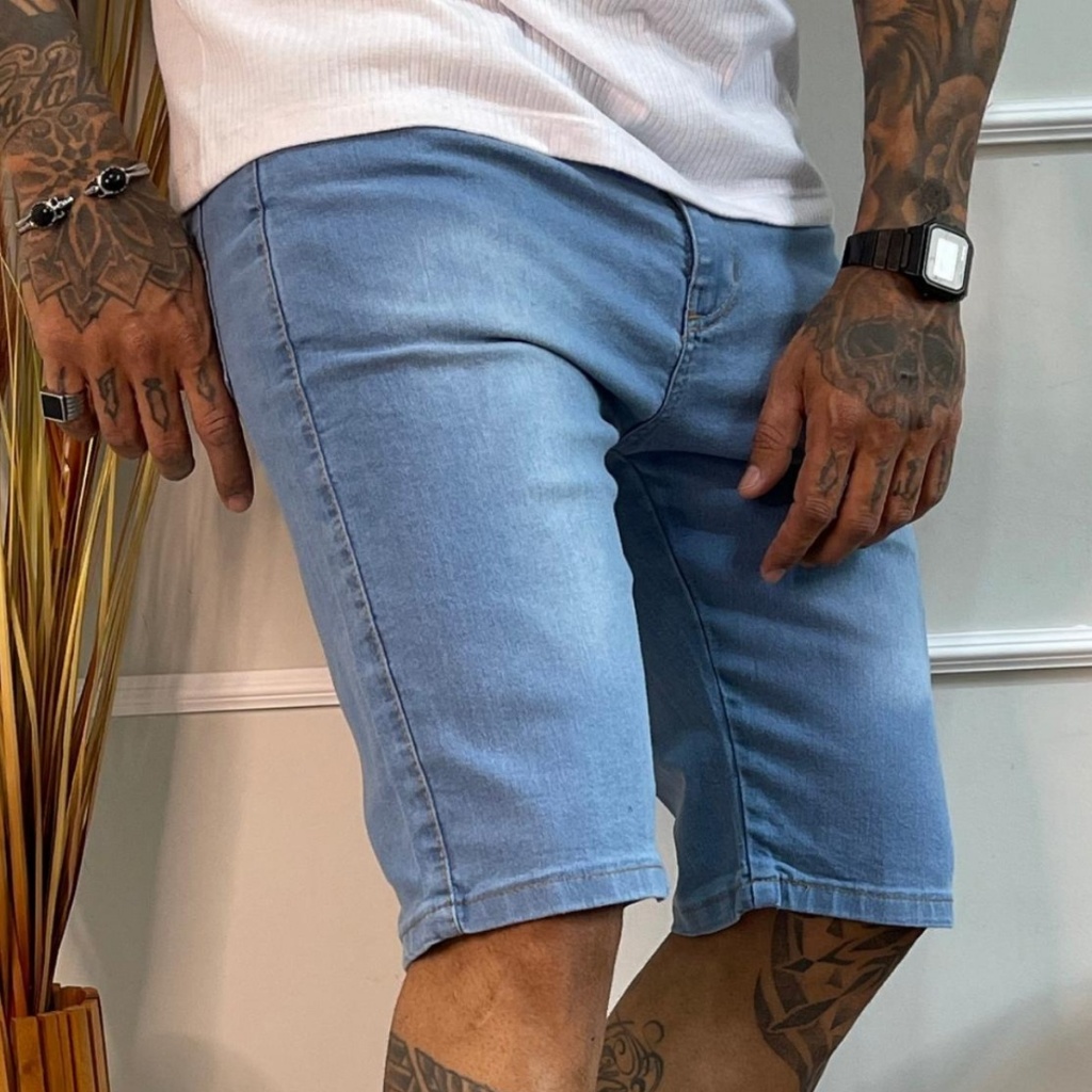 Bermuda Masculina Jeans Lavagem Clara em Oferta na Shopee